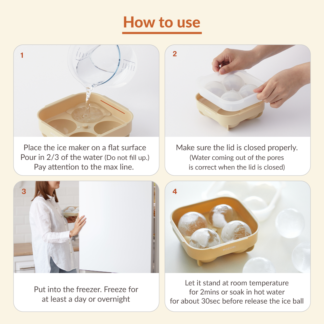 Modori Silicone Ice Ball Maker easily removes ice cubes and keeps beverages cold and undiluted | Able to withstand from -40°C to 250°C | BPA-free food-grade silicone material | Great for whisky, cocktails, coffee, infused fruit or storing crushed herbs | Perfect ice maker for your bar or kitchen | Reusable. Modori is the key to designing your dream kitchen.