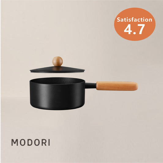 Modori Goodle Collection 18cm Saucepan with an 18cm lid. The deeper design is suitable for cooking your favourite ramen, porridge, or deep-fried food that requires a lot of oil. Special Inoble coating patented oil method that enhances the non-stick effects and makes it easier to clean after use and requires minimal maintenance. It has the same heat retention effect as cast iron and is suitable for cooking with various stoves, such as gas stoves, induction cookers, ceramic cookers, and heating plates.