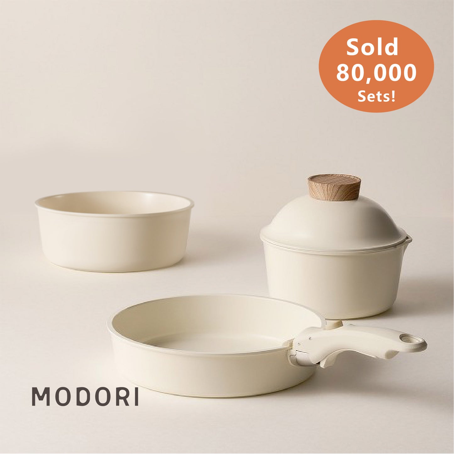 Modori Sodam Cookware Set is a stackable and detachable handle 3-piece cookware set that allows you to organize your kitchen space easily. Made of 98% pure aluminium alloy and natural mineral sand ceramic composition. You can use them on gas cooktops, induction cooktops, IH cookware, black ceramic cookware, and ovens. Sodam collection has a practical design and minimalist colours that will suit any kitchen. Modori is the key to designing your dream kitchen.