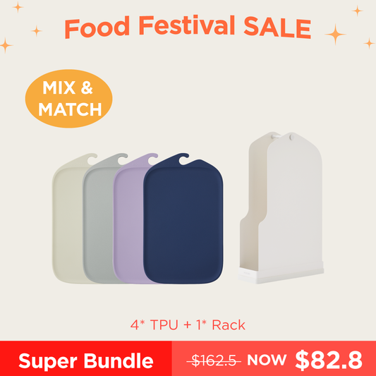 Mix Match Cutting Board Set (4 TPU board + Rack) | Choose your fav color