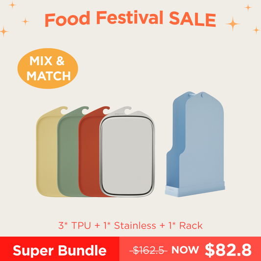 Mix Match Cutting Board Set (1 Stainless board + 3 TPU board + Rack) | Choose your fav color